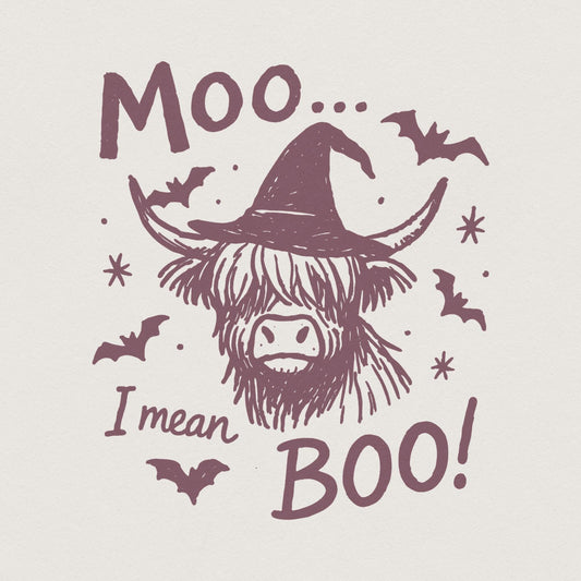Moo... I Mean Boo! Funny Halloween Cow PNG for DTG, Cute Highland Cow