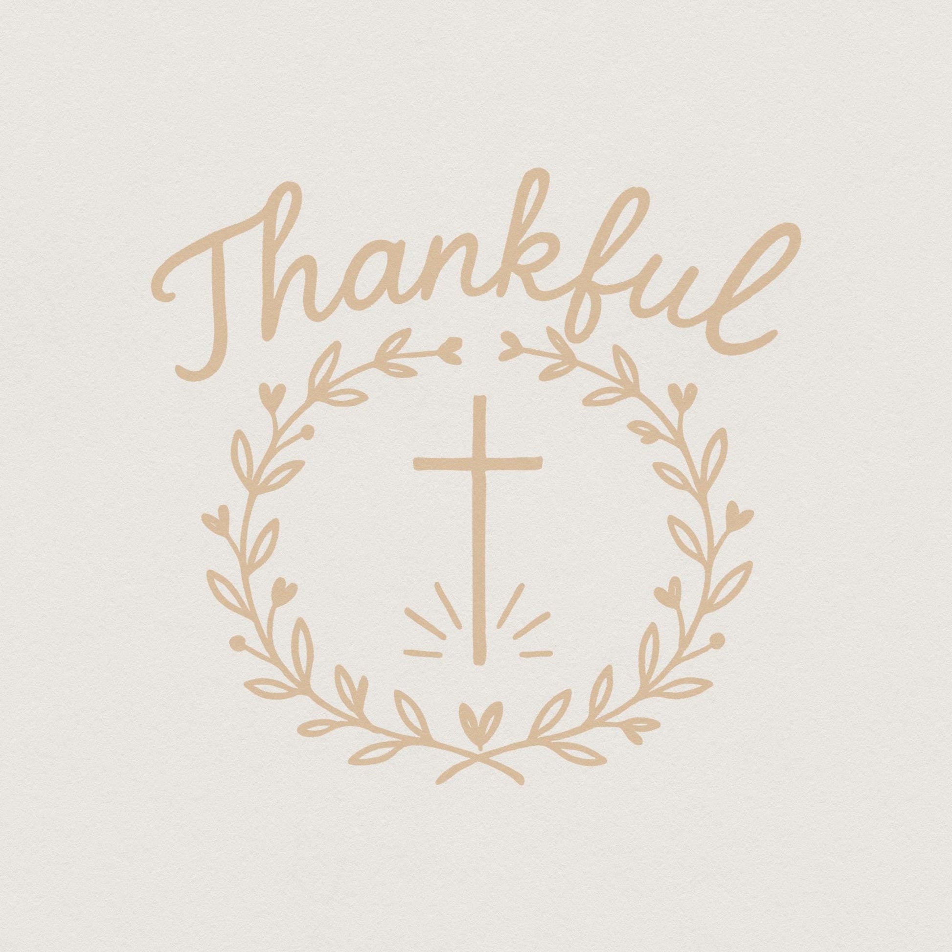 Thankful PNG, Laurel Wreath Cross Christian Sublimation - 300 DPI Design