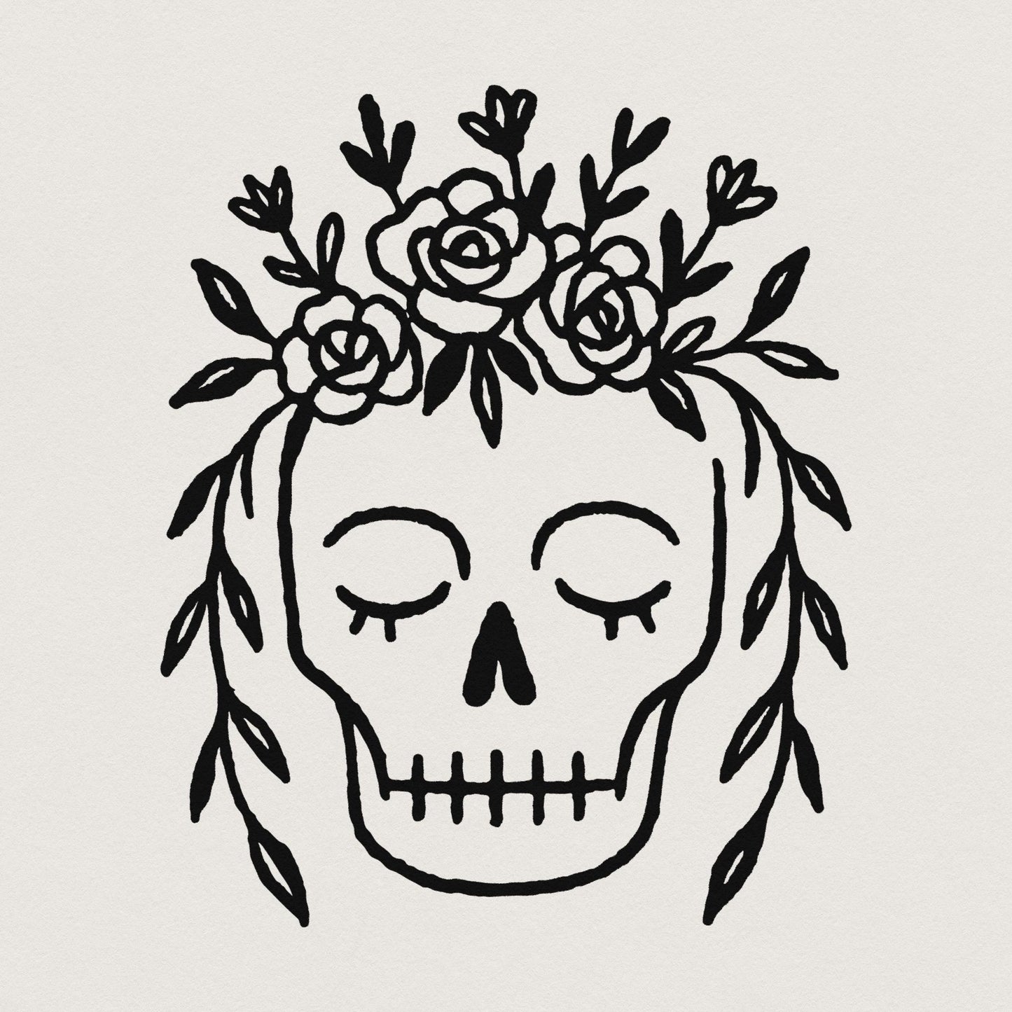 Floral Skull PNG, Boho Botanical Skull Art Digital Download - 300 DPI