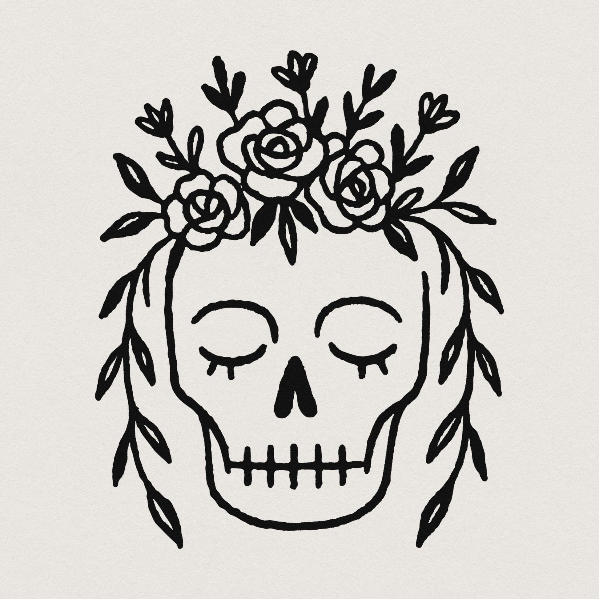 Floral Skull PNG, Boho Botanical Skull Art Digital Download - 300 DPI
