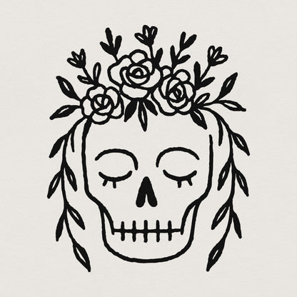 Floral Skull PNG, Boho Botanical Skull Art Digital Download - 300 DPI