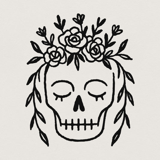 Floral Skull PNG, Boho Botanical Skull Art Digital Download - 300 DPI