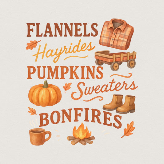 Flannels Hayrides Pumpkins Sweaters Bonfires PNG Fall Shirt, Cozy Autumn