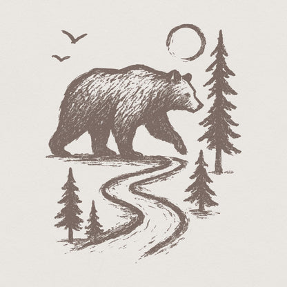 Bear In Forest Path PNG, Wilderness Animal PNG Download - 300 DPI Design