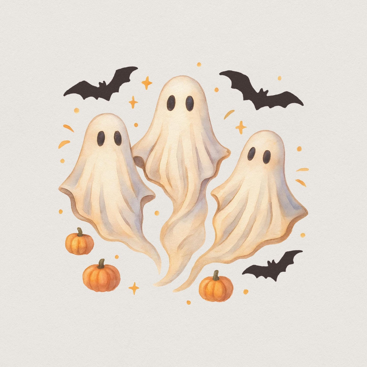 Cute Watercolor Ghosts PNG, Halloween PNG - 300 DPI Design for T-Shirt