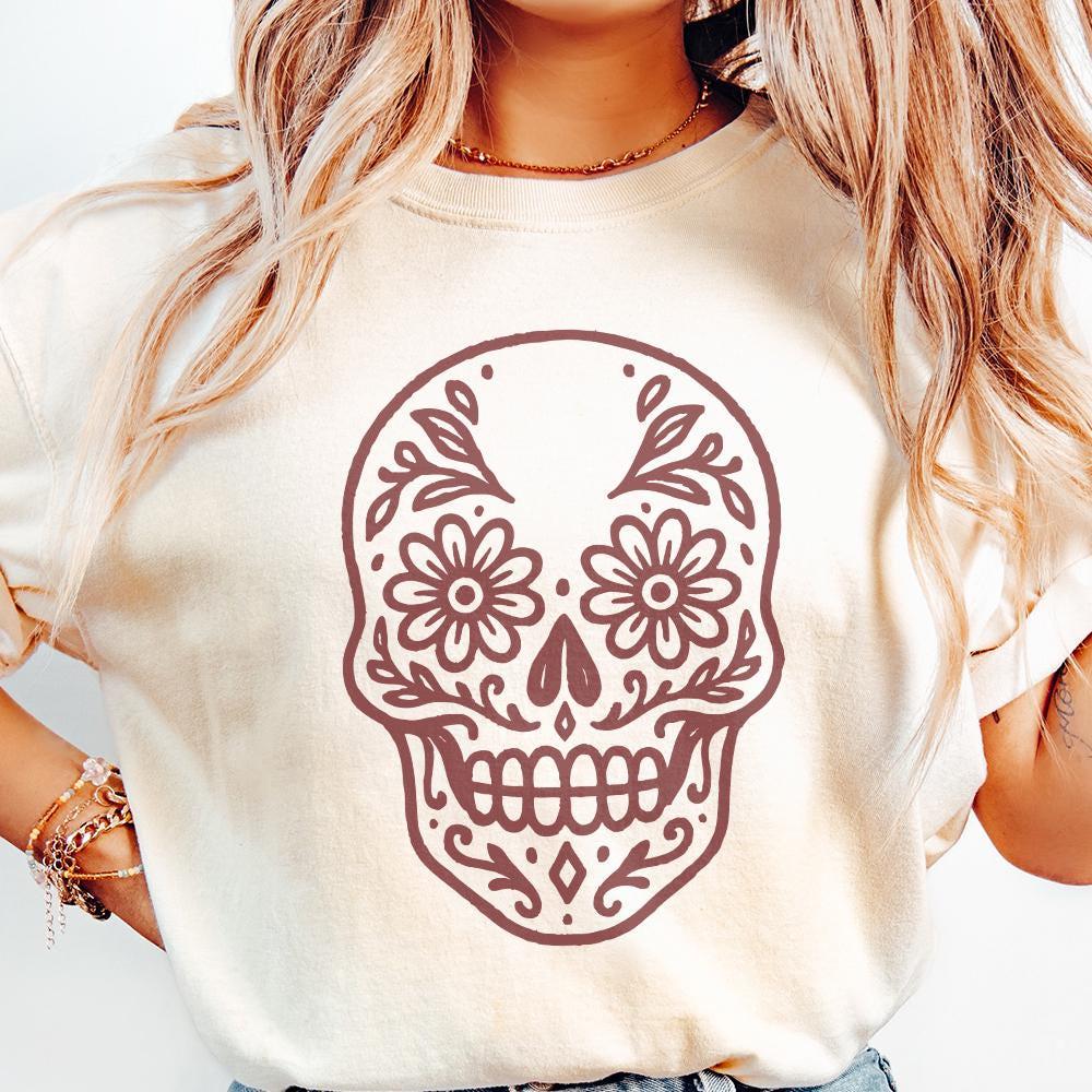 Day Of The Dead Skull PNG, Sugar Skull Floral PNG For T-Shirts - 300 DPI