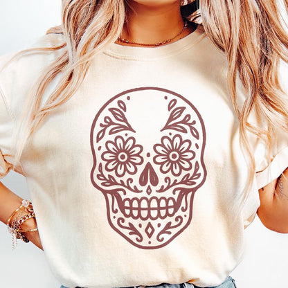 Day Of The Dead Skull PNG, Sugar Skull Floral PNG For T-Shirts - 300 DPI