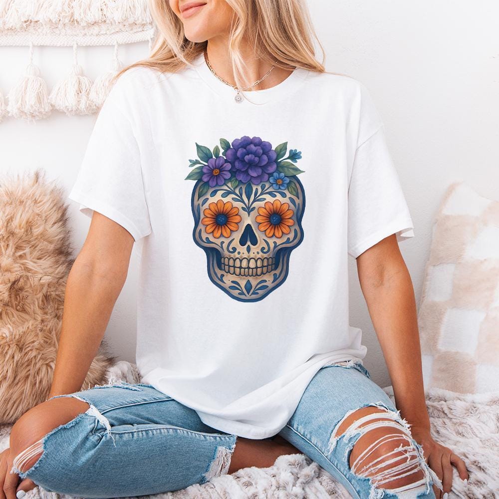 Floral Skull PNG, Sugar Skull PNG - 300 DPI Design for T-Shirt