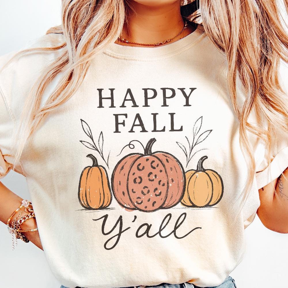 Happy Fall Y'all PNG, Rustic Pumpkin Autumn Shirt PNG - 300 DPI Design