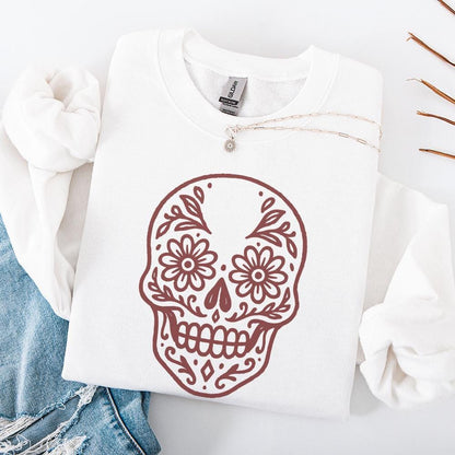 Day Of The Dead Skull PNG, Sugar Skull Floral PNG For T-Shirts - 300 DPI