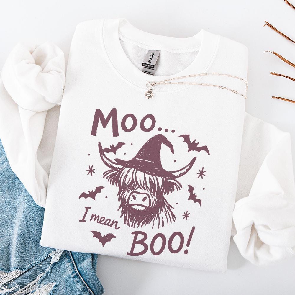 Moo... I Mean Boo! Funny Halloween Cow PNG for DTG, Cute Highland Cow