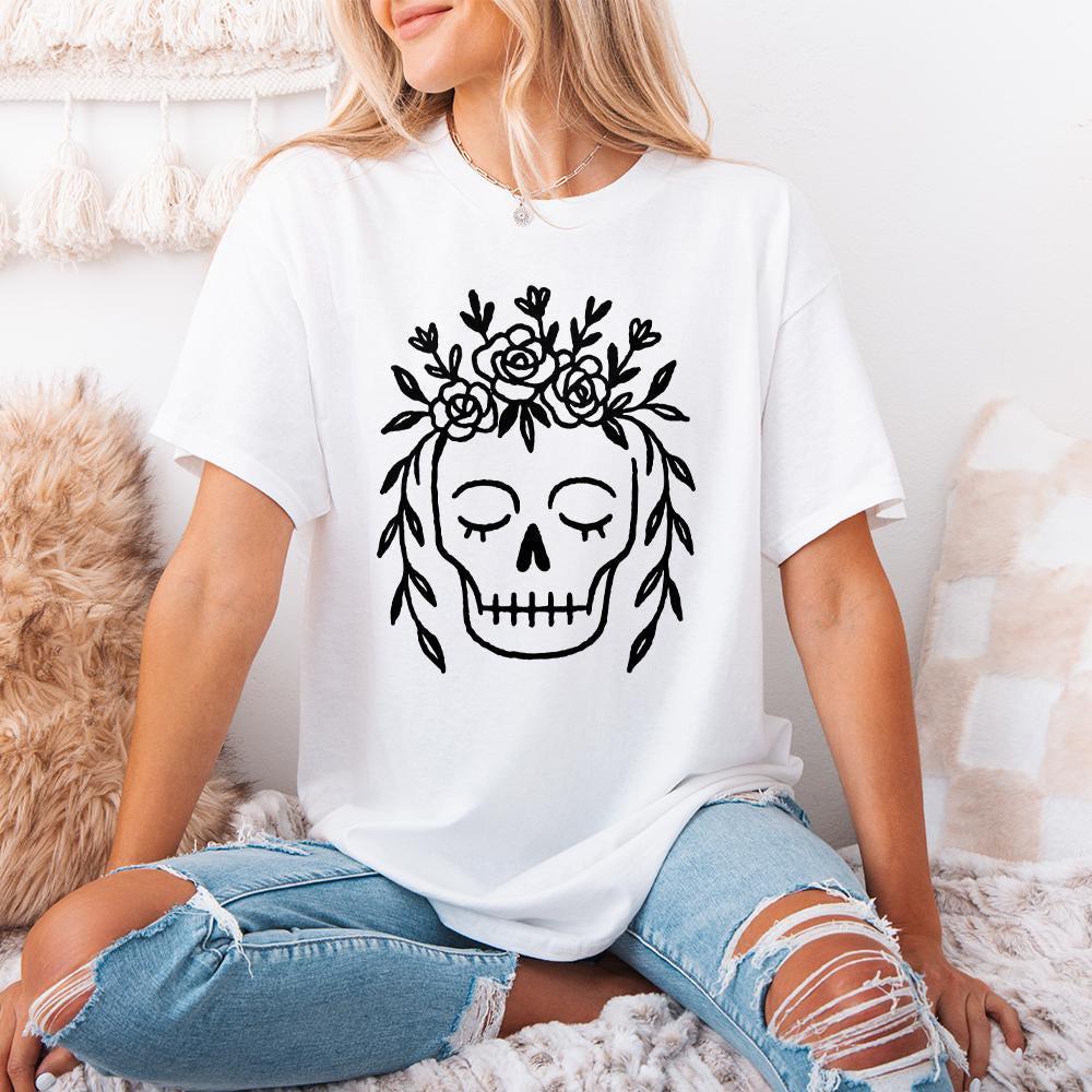 Floral Skull PNG, Boho Botanical Skull Art Digital Download - 300 DPI