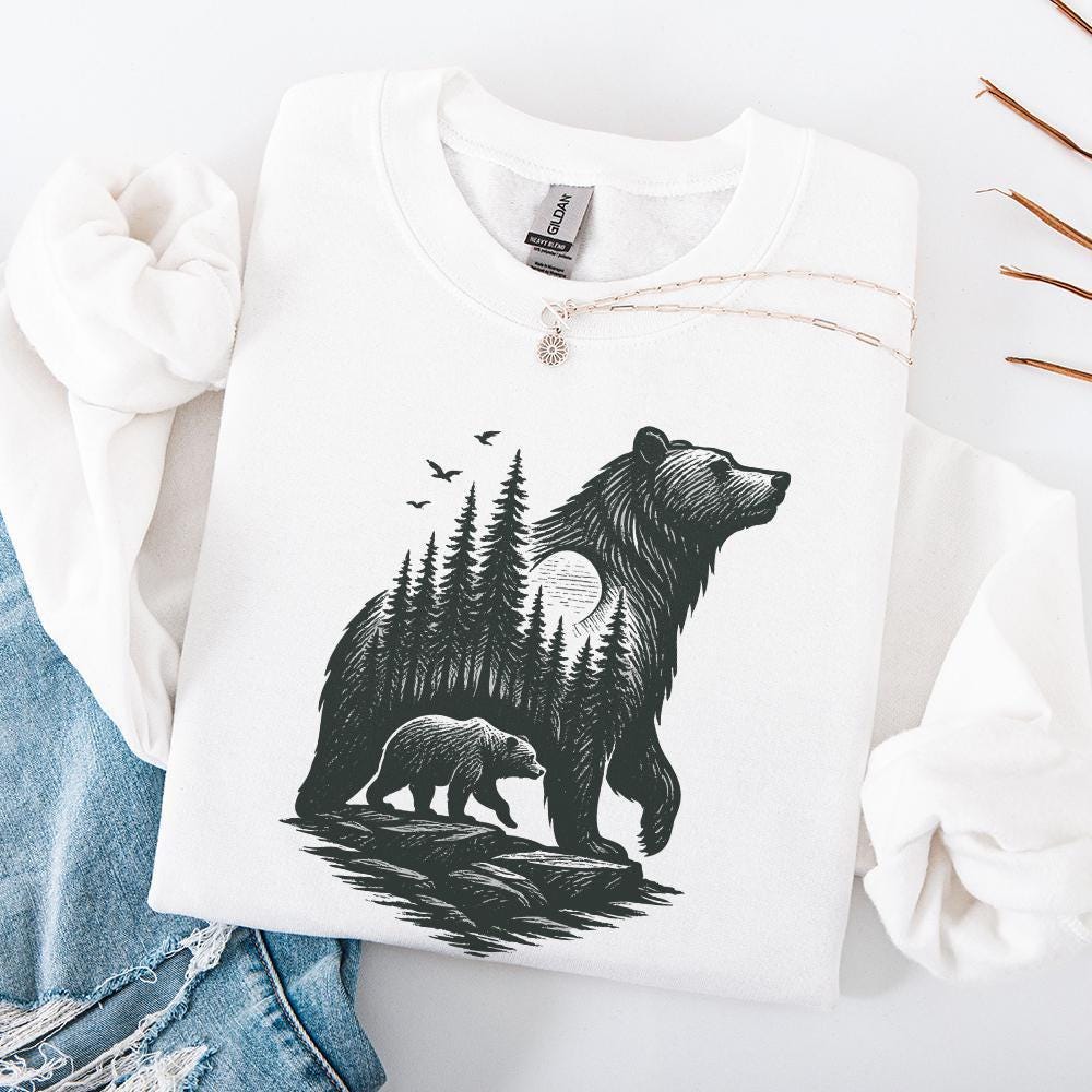 Bear Forest PNG Digital Download, Wilderness Wildlife PNG - 300 DPI