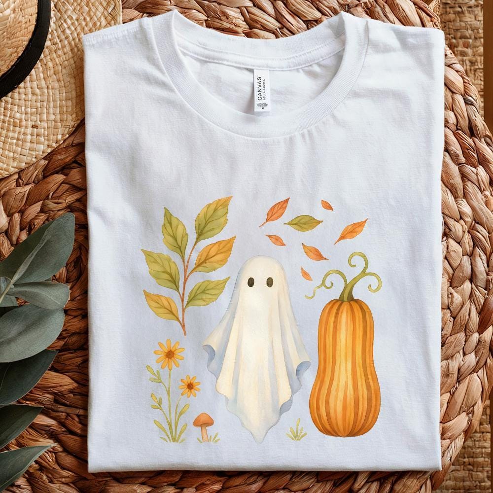 Whimsical Ghost PNG, Fall Pumpkin Watercolor PNG - 300 DPI Design for
