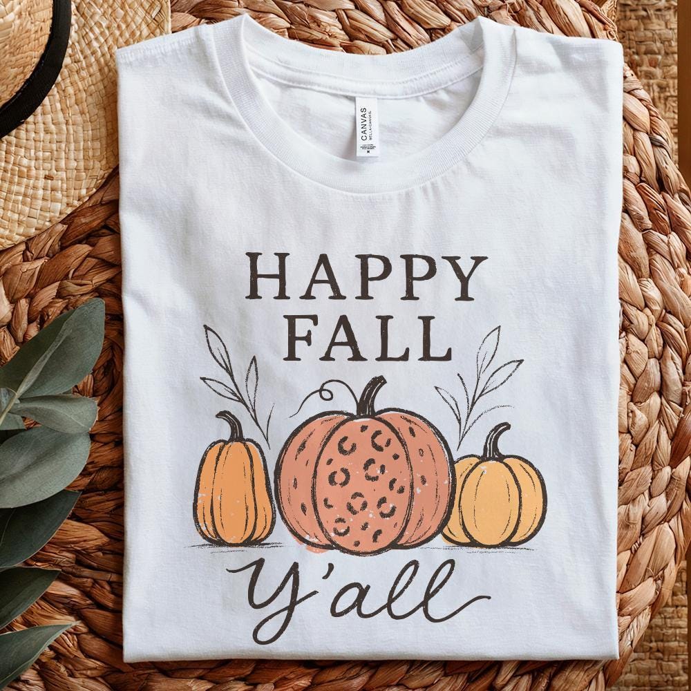 Happy Fall Y'all PNG, Rustic Pumpkin Autumn Shirt PNG - 300 DPI Design