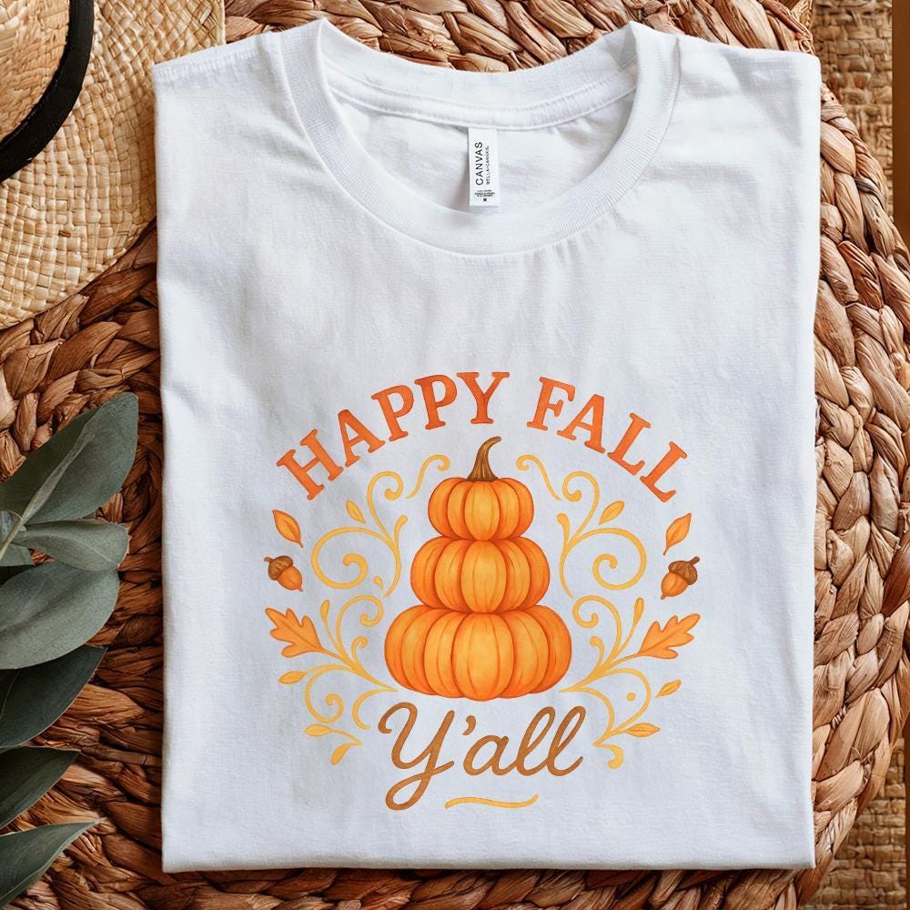 Happy Fall Y'all PNG, Autumn Pumpkin PNG - 300 DPI Design for T-Shirt