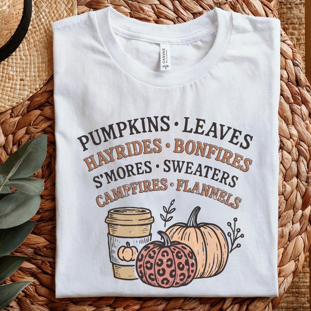 Pumpkins Leaves Hayrides Bonfires Fall PNG, Autumn Coffee Cup - 300 DPI