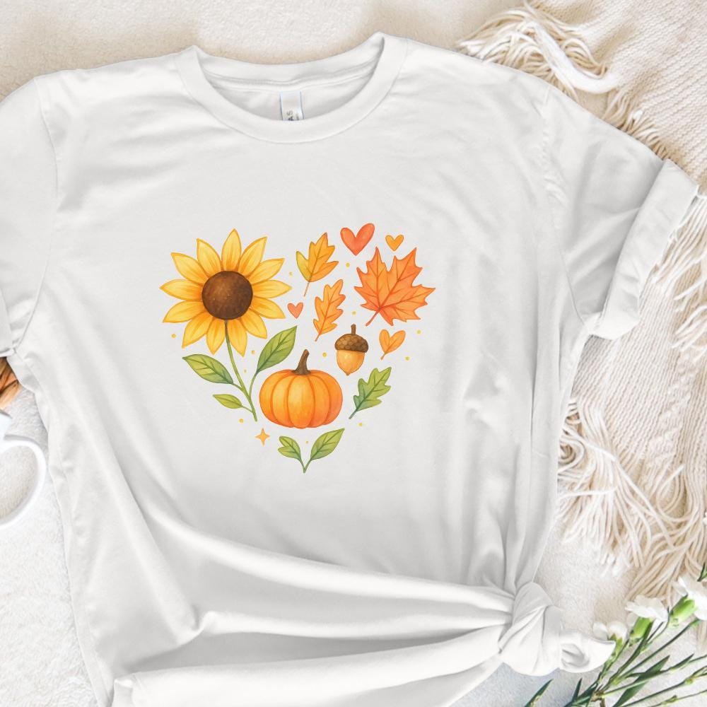 Cozy Autumn Watercolor Pumpkin Clipart PNG, Sunflower - 300 DPI Design