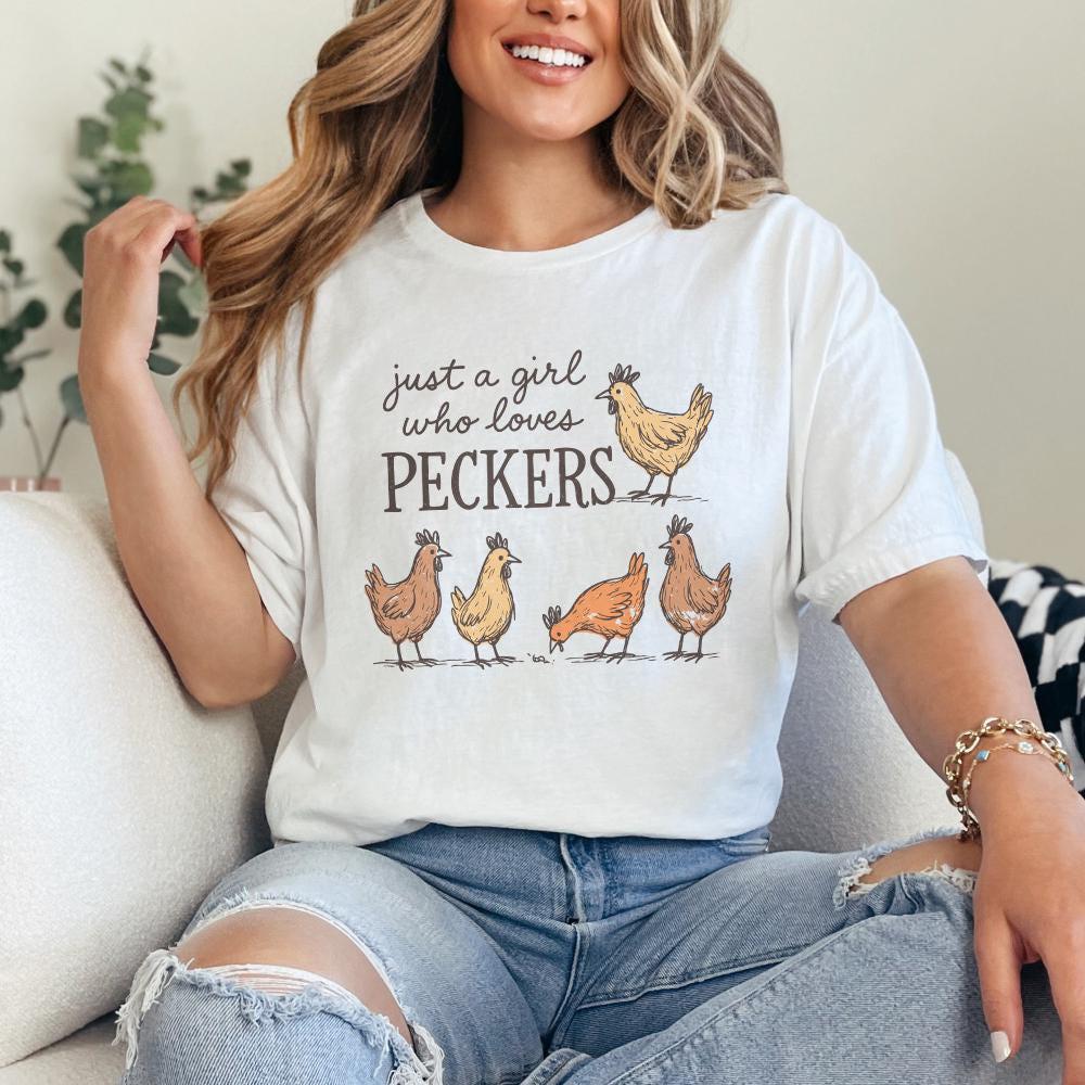 Just A Girl Who Loves Peckers PNG, Funny Chicken PNG - 300 DPI Design for