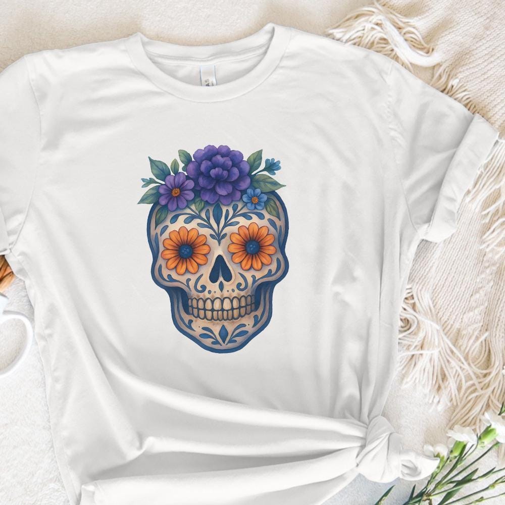 Floral Skull PNG, Sugar Skull PNG - 300 DPI Design for T-Shirt