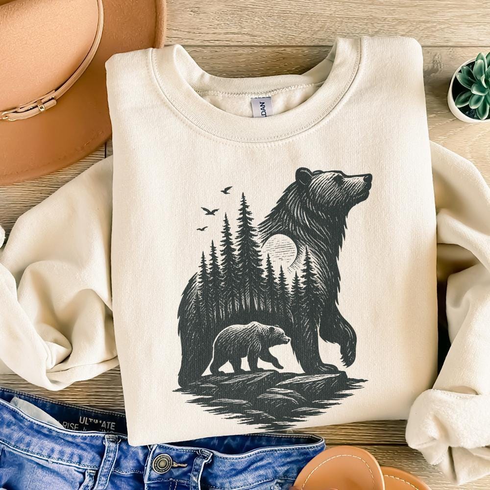 Bear Forest PNG Digital Download, Wilderness Wildlife PNG - 300 DPI