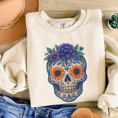 Floral Skull PNG, Sugar Skull PNG - 300 DPI Design for T-Shirt