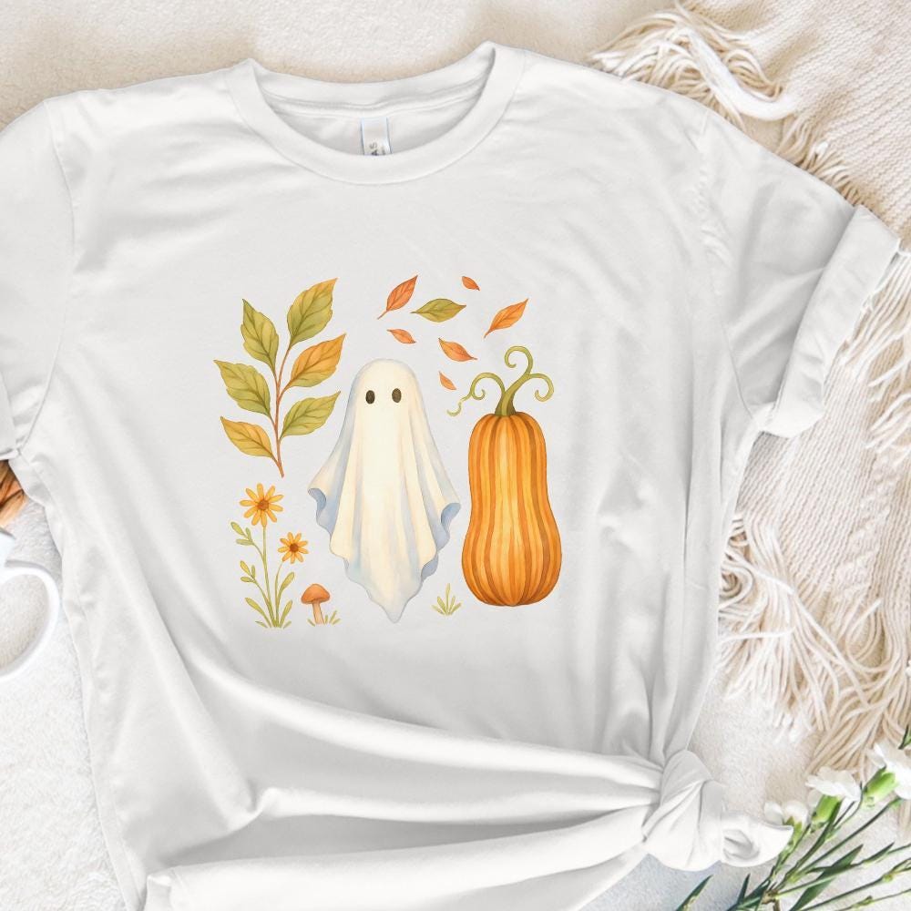 Whimsical Ghost PNG, Fall Pumpkin Watercolor PNG - 300 DPI Design for