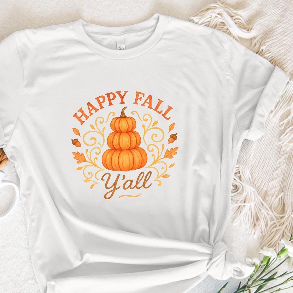 Happy Fall Y'all PNG, Autumn Pumpkin PNG - 300 DPI Design for T-Shirt