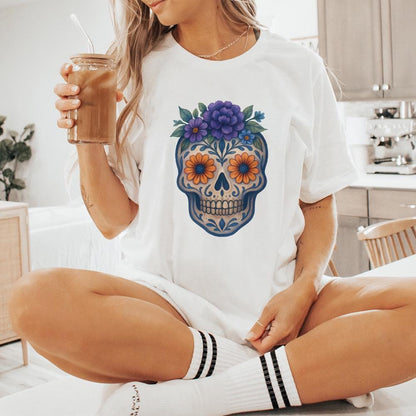Floral Skull PNG, Sugar Skull PNG - 300 DPI Design for T-Shirt