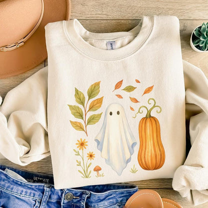 Whimsical Ghost PNG, Fall Pumpkin Watercolor PNG - 300 DPI Design for