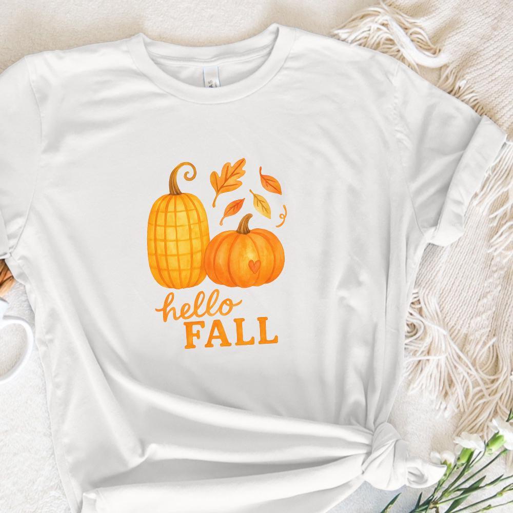 Hello Fall Pumpkins PNG, Autumn Leaves Fall Sublimation - 300 DPI Design