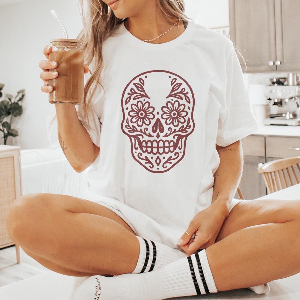 Day Of The Dead Skull PNG, Sugar Skull Floral PNG For T-Shirts - 300 DPI