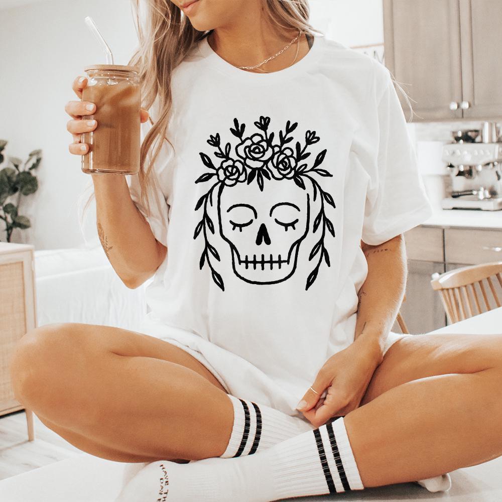 Floral Skull PNG, Boho Botanical Skull Art Digital Download - 300 DPI