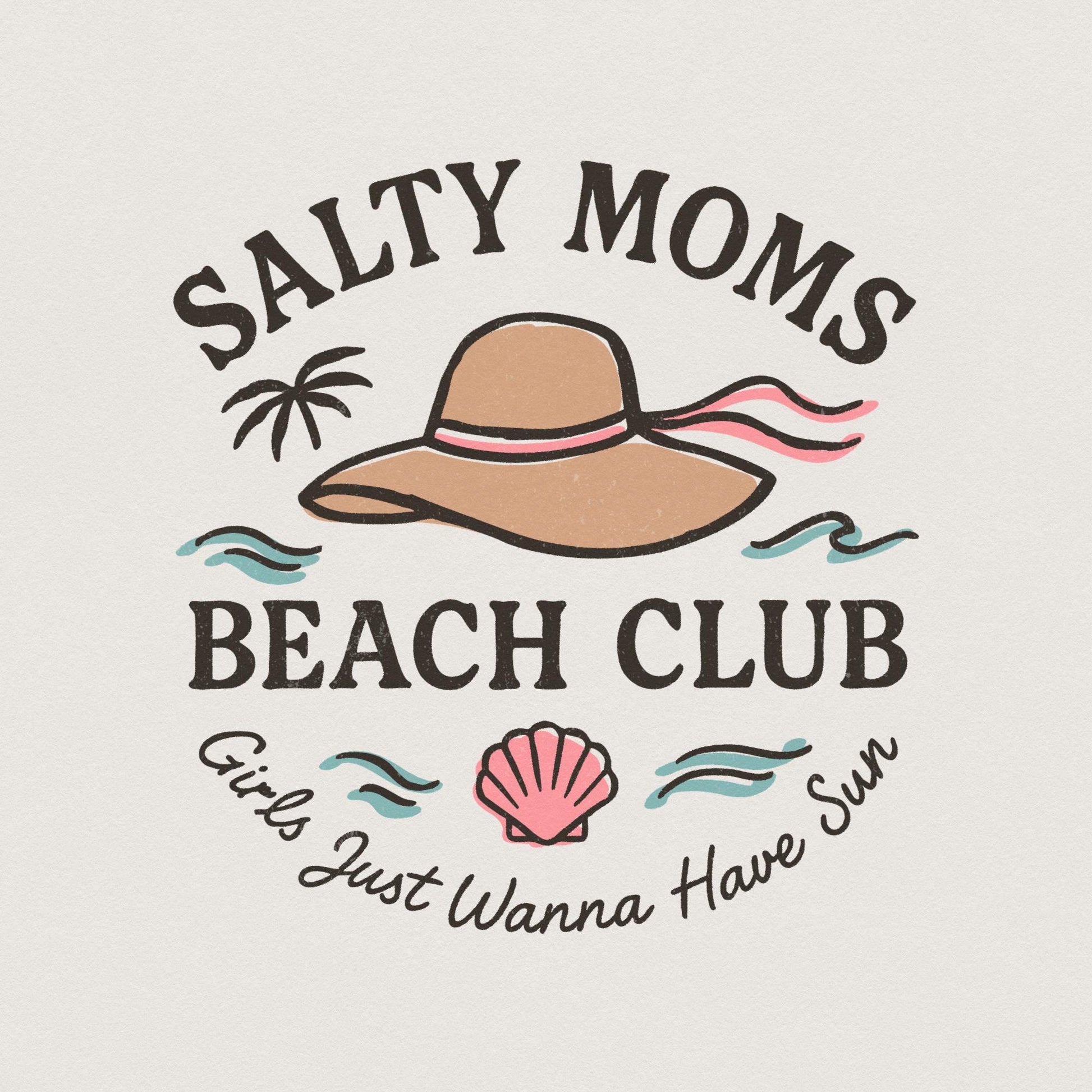 Salty Moms Beach Club PNG Digital Download, Retro Beach Girl - 300 DPI