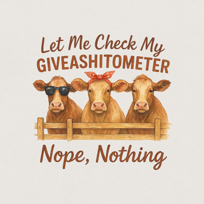 Funny Cow Giveashitometer PNG, Digital Download Clipart - 300 DPI Design