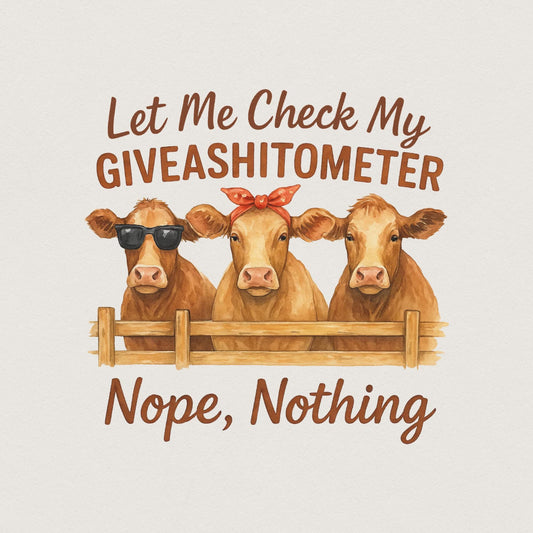 Funny Cow Giveashitometer PNG, Digital Download Clipart - 300 DPI Design