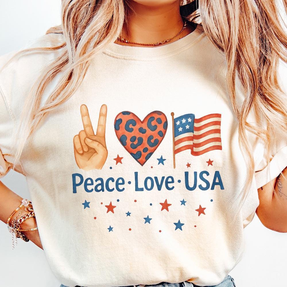 4th of July PNG, Peace Love USA - 300 DPI Design for T-Shirt