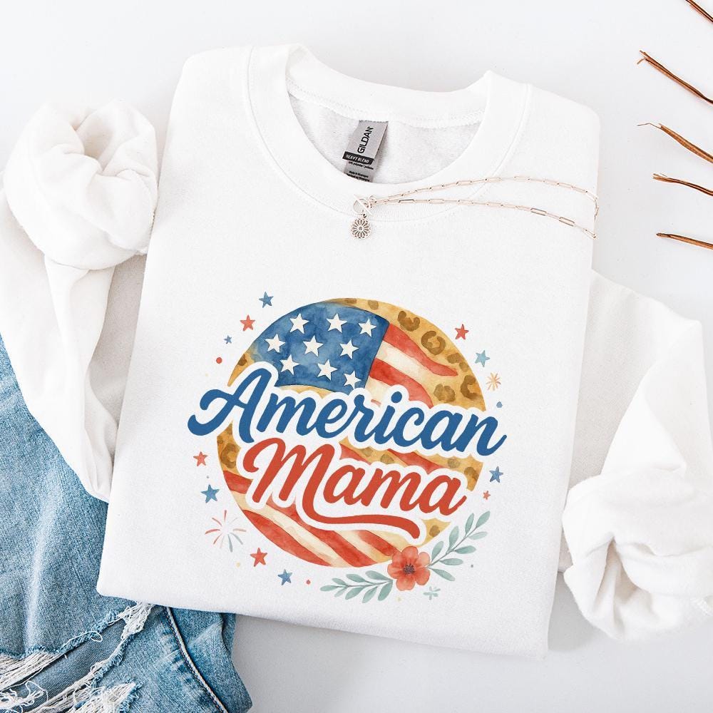 4th of July PNG, Retro American Mama Sublimation Design - 300 DPI Design