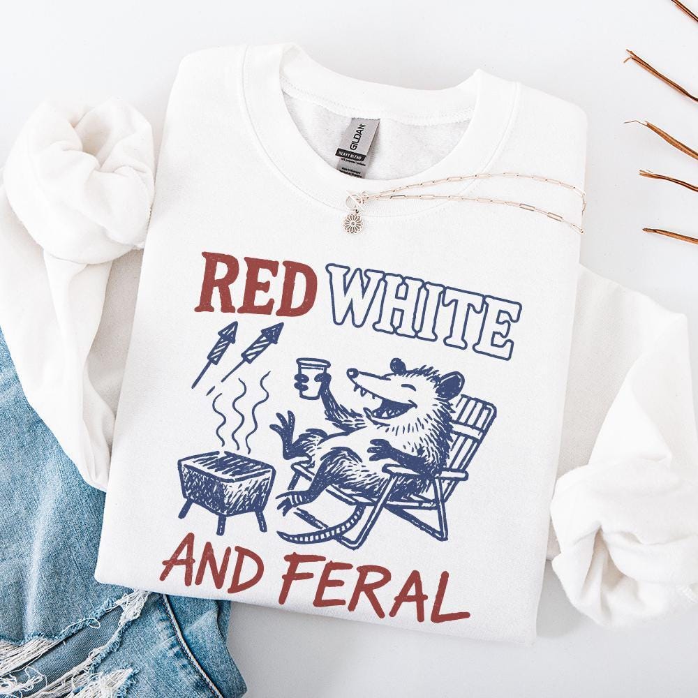 Red White and Feral PNG, Feral Raccoon Png - 300 DPI Design for T-Shirt