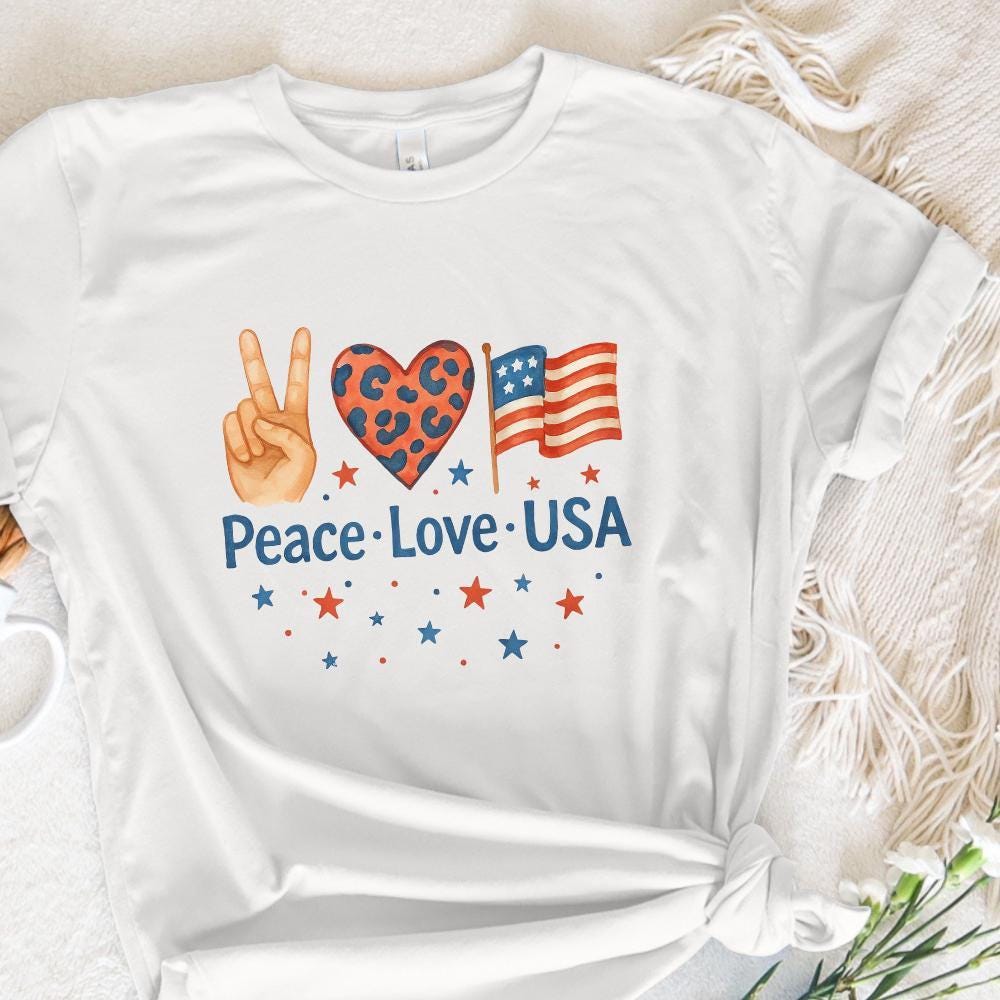 4th of July PNG, Peace Love USA - 300 DPI Design for T-Shirt