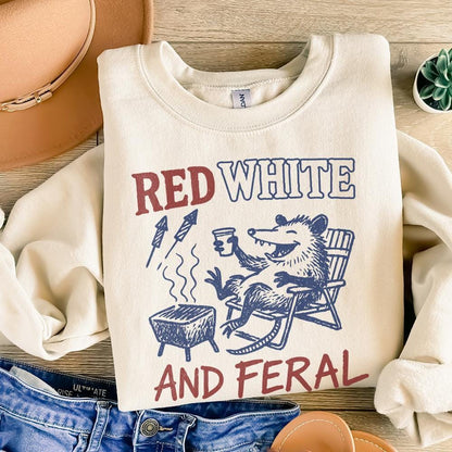 Red White and Feral PNG, Feral Raccoon Png - 300 DPI Design for T-Shirt