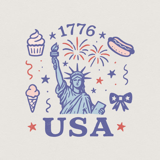 Retro USA Coquette PNG, Preppy 4th of July PNG - 300 DPI Design for T-Shirt