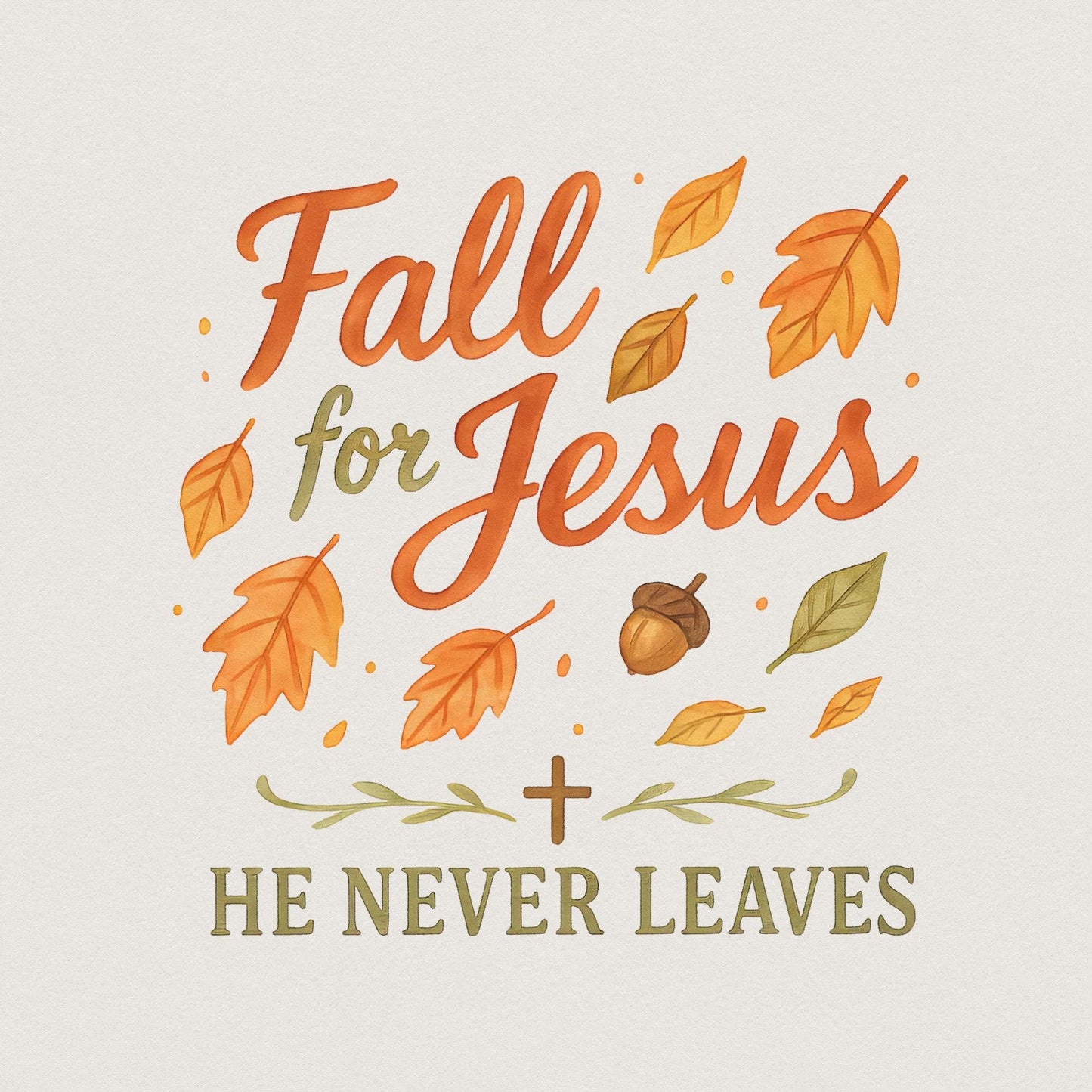 Fall for Jesus png, He Never Leaves png - 300 DPI Design for T-Shirt