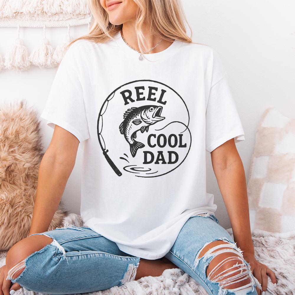 Retro Reel Cool Dad Png, Wishin' I Was Fishin' Png - 300 DPI Design for