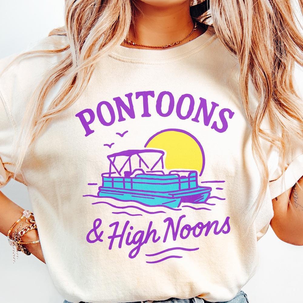 Pontoons & High Noons Retro Vintage Neon Summer Boat Beer Seltzer PNG,