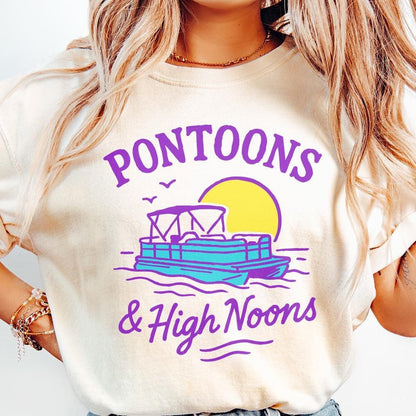 Pontoons & High Noons Retro Vintage Neon Summer Boat Beer Seltzer PNG,