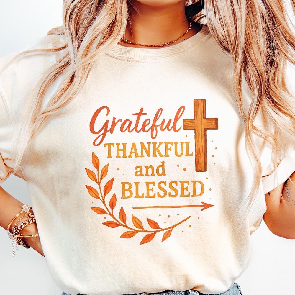 Fall PNG, Thankful Grateful Blessed - 300 DPI Design for T-Shirt