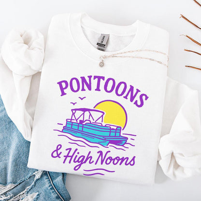 Pontoons & High Noons Retro Vintage Neon Summer Boat Beer Seltzer PNG,