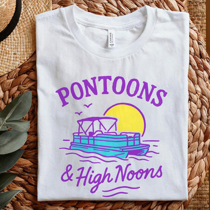 Pontoons & High Noons Retro Vintage Neon Summer Boat Beer Seltzer PNG,