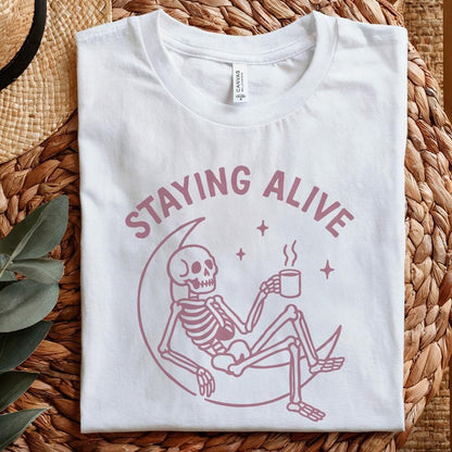 Staying Alive png, Halloween Coffee Skeleton Digital Download - 300 DPI